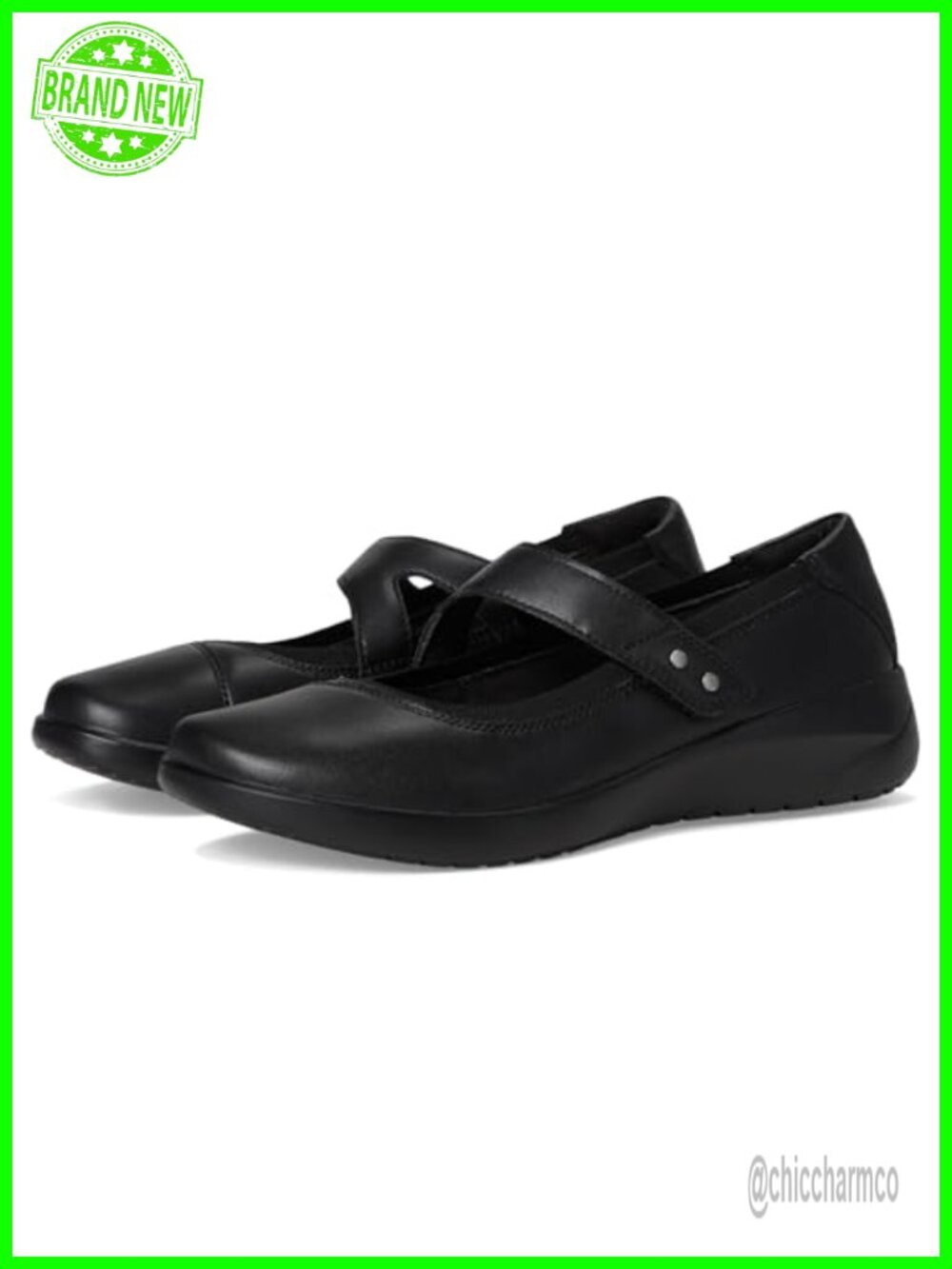 Women's Leather Mary Jane Flats with Hook-and-Loop Strap